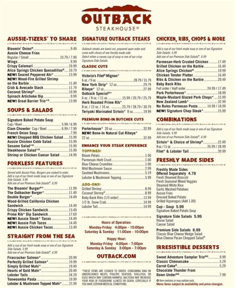 outback steakhouse chattanooga menu