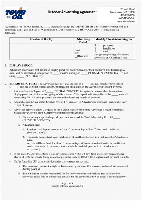 Outdoor Advertising Agreement Template