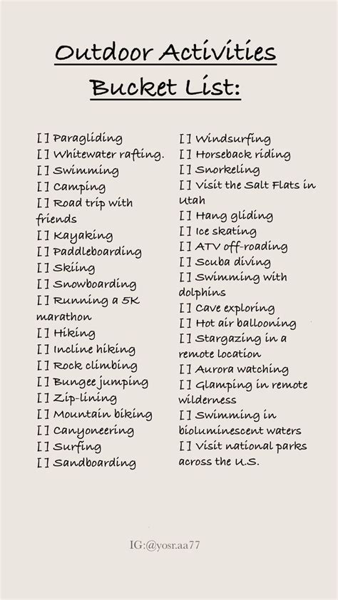 Outdoor Activities Bucket List
