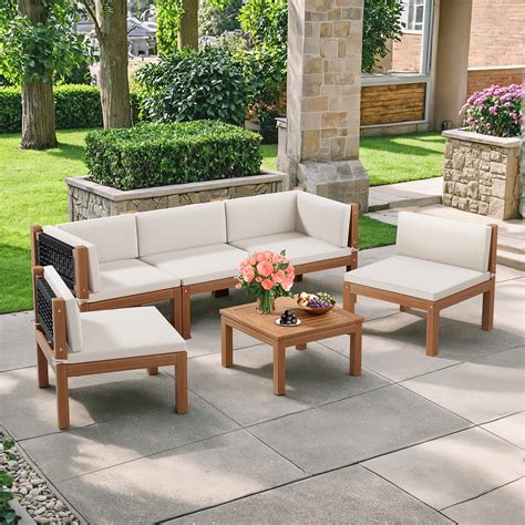 Hampton Bay Pin Oak 4Piece Wicker Patio Conversation Set with Oatmeal