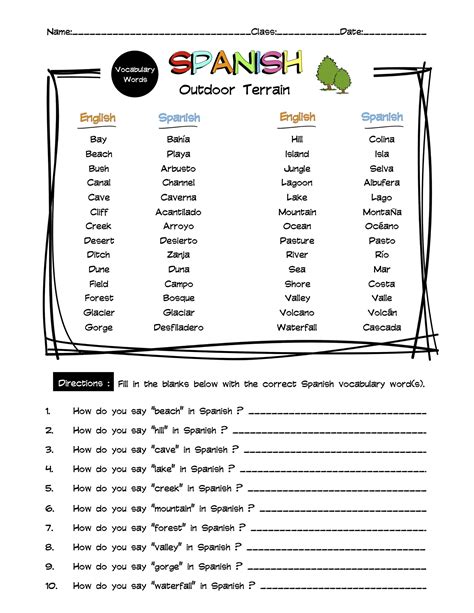 outdoor spanish words