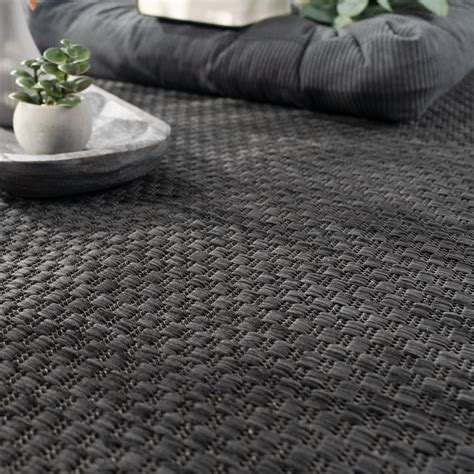 Flachgewebter In & Outdoor Teppich Natürliche Sisal Optik Anthrazit