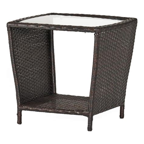 Outdoor Wicker And Glass Side Table