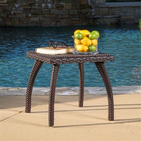Outdoor Wicker Side Table Brown