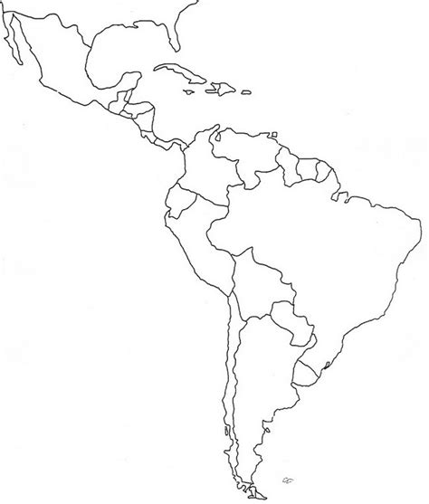 outline map of central and south america