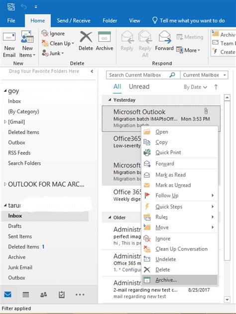 outlook 365 email archive