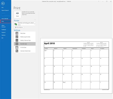 outlook 365 format calendar day of month row