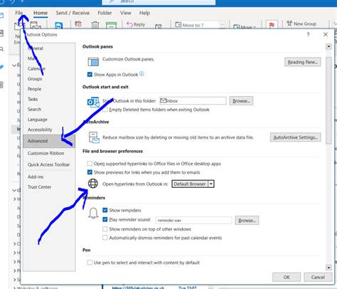 Change Outlook Default Browser Setting