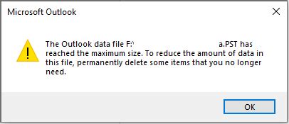 Outlook Data File Maximum Size Error