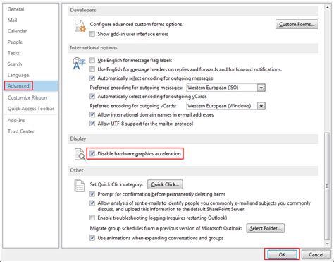 Outlook Disable Hardware Graphics Acceleration Registry