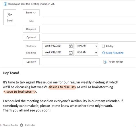 Outlook Meeting Request Template
