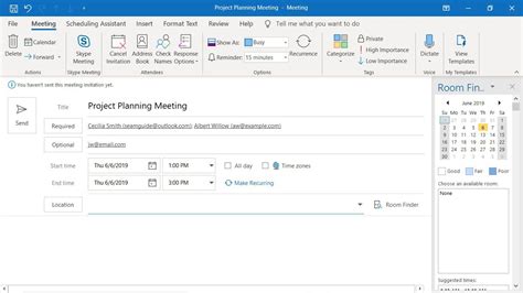 outlook meeting template office 365