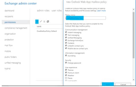 outlook web app mailbox policy