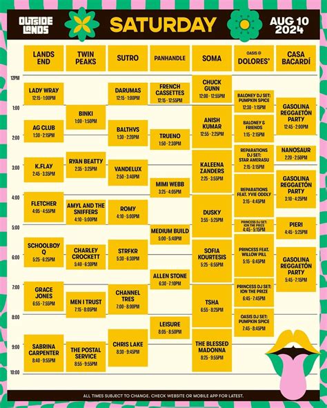 Outside Lands Printable Schedule