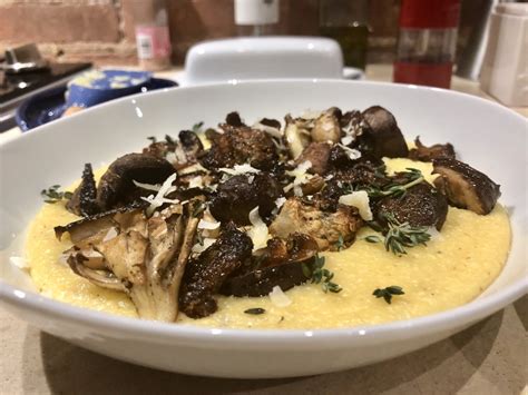 oven polenta with roasted mushrooms and thyme