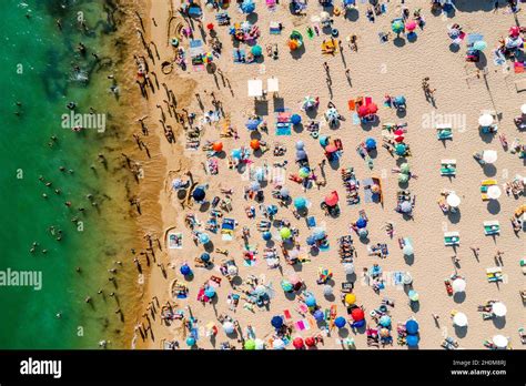 overcrowded beach scene