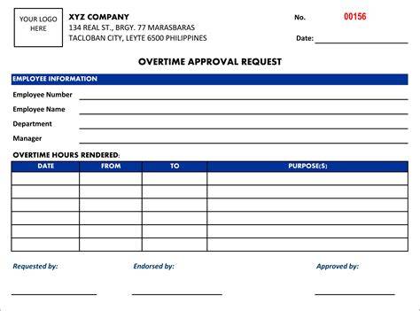 overtime approval request form template