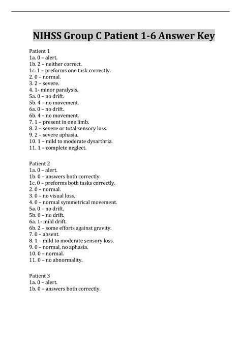 Overview of NIHSS Group C Answers