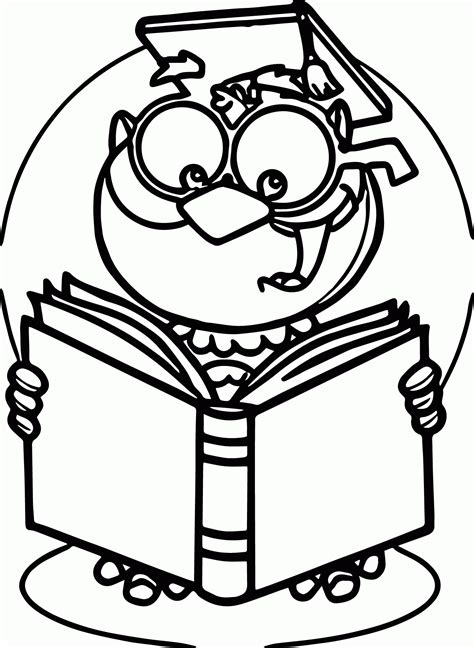 owl reading coloring page
