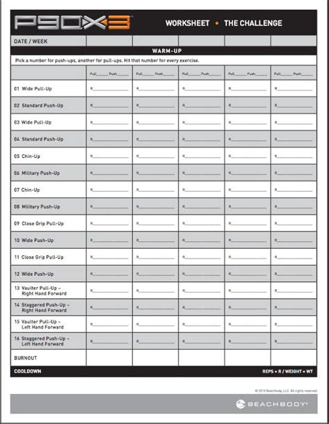 P90x3 The Challenge Worksheet worksheet