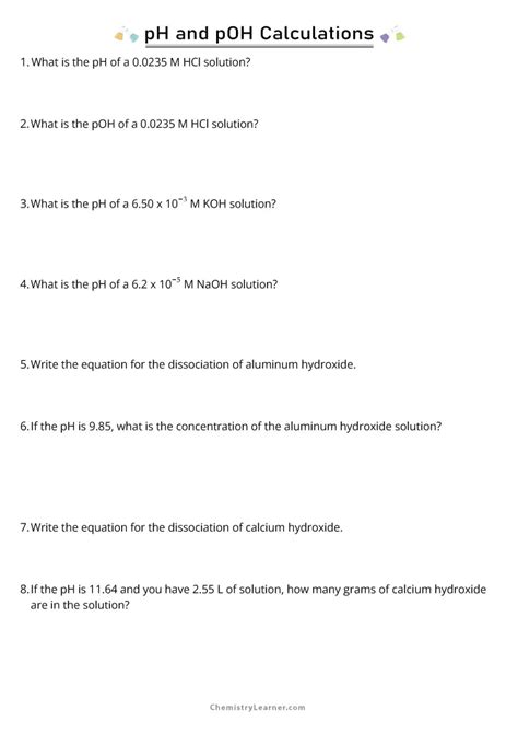 Ph And Poh Calculations Worksheet