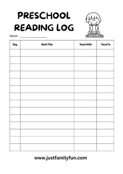 Preschool Reading Log Printable For Boys