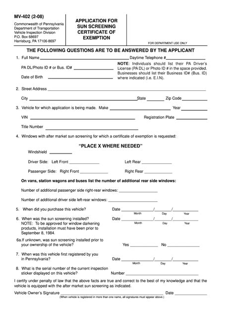 Pa Window Tint Exemption Form Fill Online, Printable, Fillable, Blank