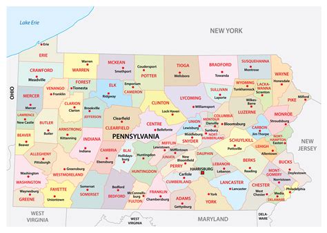 Labeled Map of Pennsylvania with Capital & Cities