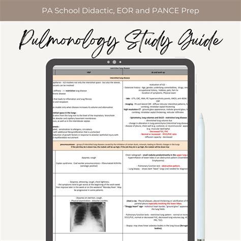 Pulmonology Study Guide PA School Didactic EOR & PANCE Review / Chart Review / Notes