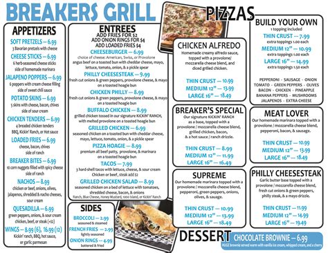 Pacc Breakers Menu
