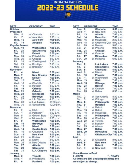 pacers home game schedule