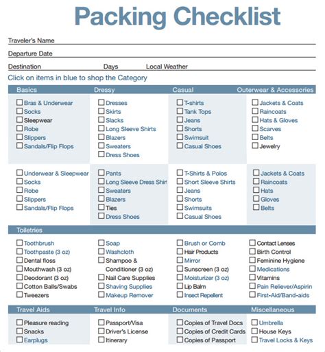 packing list example pdf