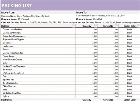 Packing List Format Excel