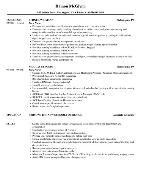 Sample Resume For Pacu Nurse Cover Letter abcatering