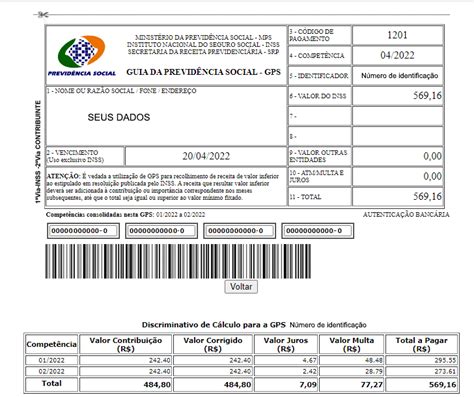 pagamento de guia de inss