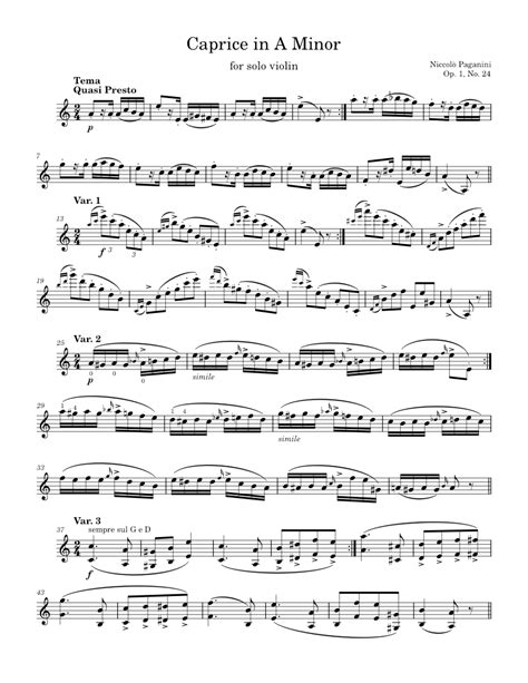 paganini caprice 24 sheet music violin