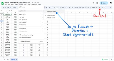 page layout in google sheets right to left