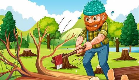 A Lumberjack Chopping The Wood Stock Vector - Illustration of beard