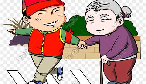 Helping The Elderly Cross The Road Free PNG And Clipart Image For Free