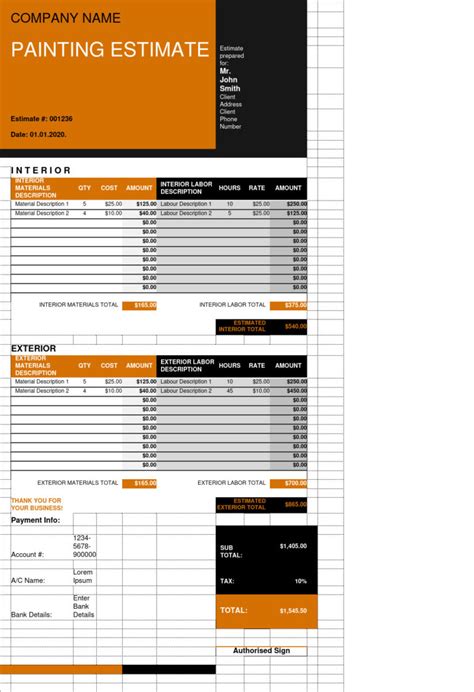 Paint Excel Estimate