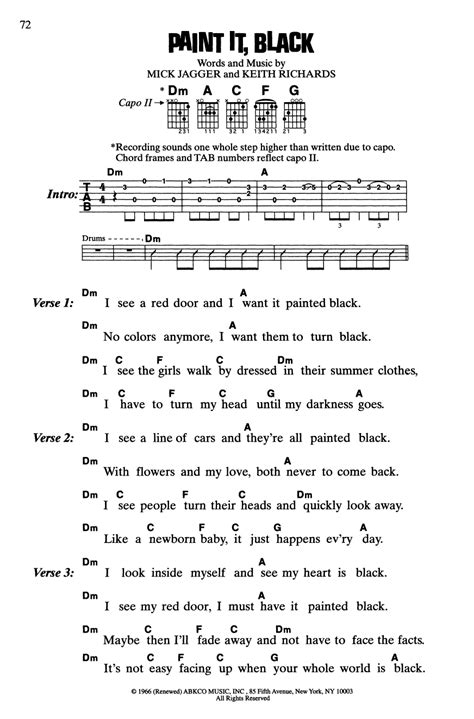Paint It Black Lyrics Tab