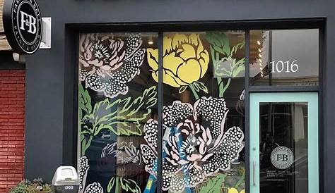 Farrow & Ball hand painted flowers on storefront window