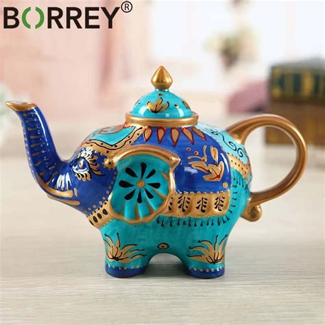 Painted Ceramic Elephant Teapot