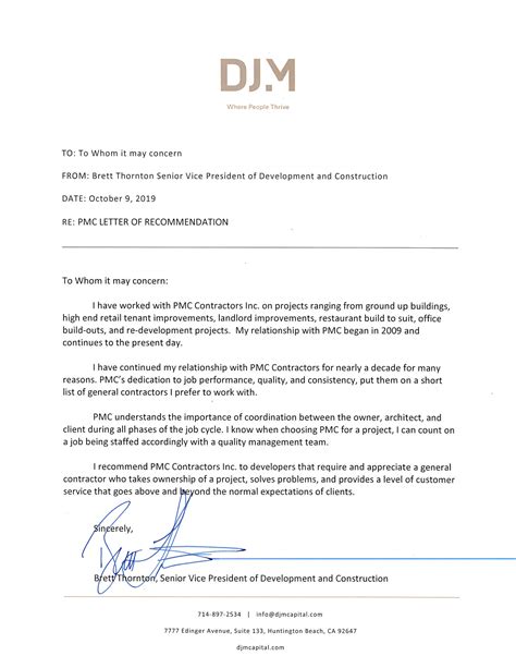 Painting Contractor Letter of Recommendation