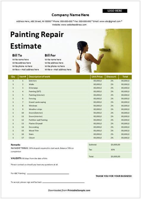 FREE 12+ Painting Estimate Templates in PDF Excel