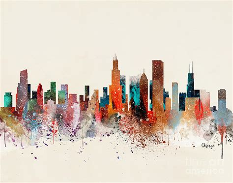 paintings of chicago skyline