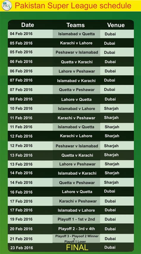 pakistan super league 2024 schedule