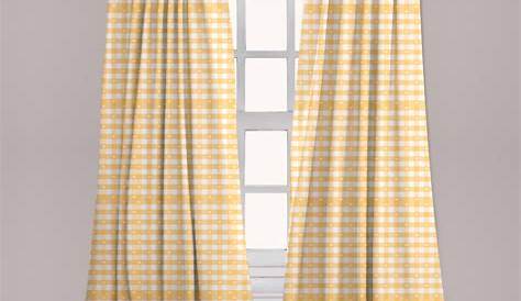 Vintage Yellow Curtains 2 Panels Set, Gingham Pattern with Bicolor