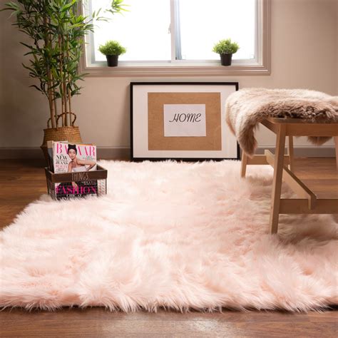 home.furnitureanddecorny.com:pale pink faux fur rug