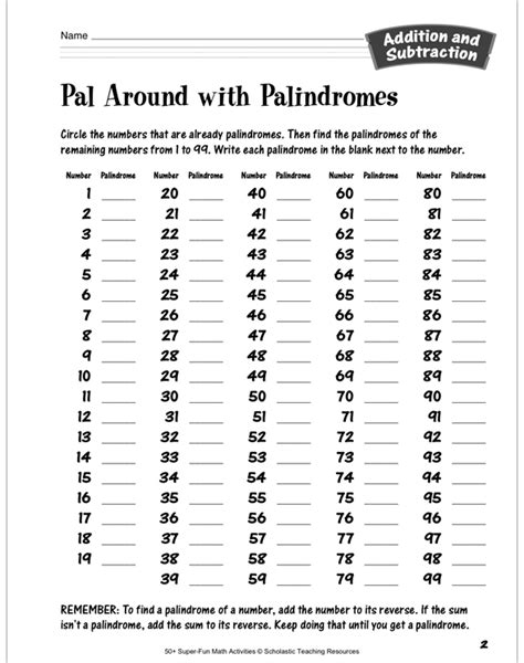 Palindrome In Math Worksheet